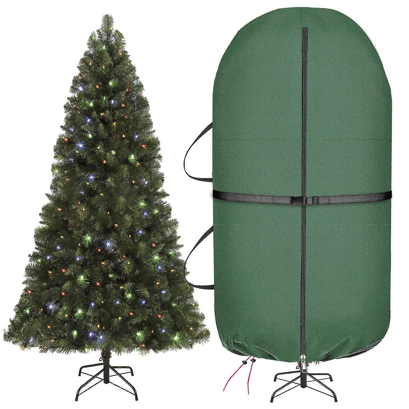 Upright Christmas Tree Storage Bag for 6 to 9 ft Trees with Zipper and Straps, Dustproof Cover Green