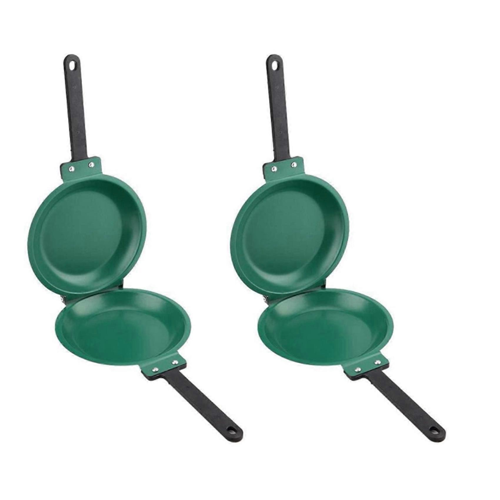 2X Frying Pan,Double Side Frying Pan Non-Stick Flip Folding Frying Pan BBQ Stable and Durable Cooking Tool