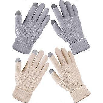 2 Paar Damen-Winterhandschuhe mit Touchscreen-Funktion, warme Strickhandschuhe, Winterhandschuhe mit elastischem Bündchen