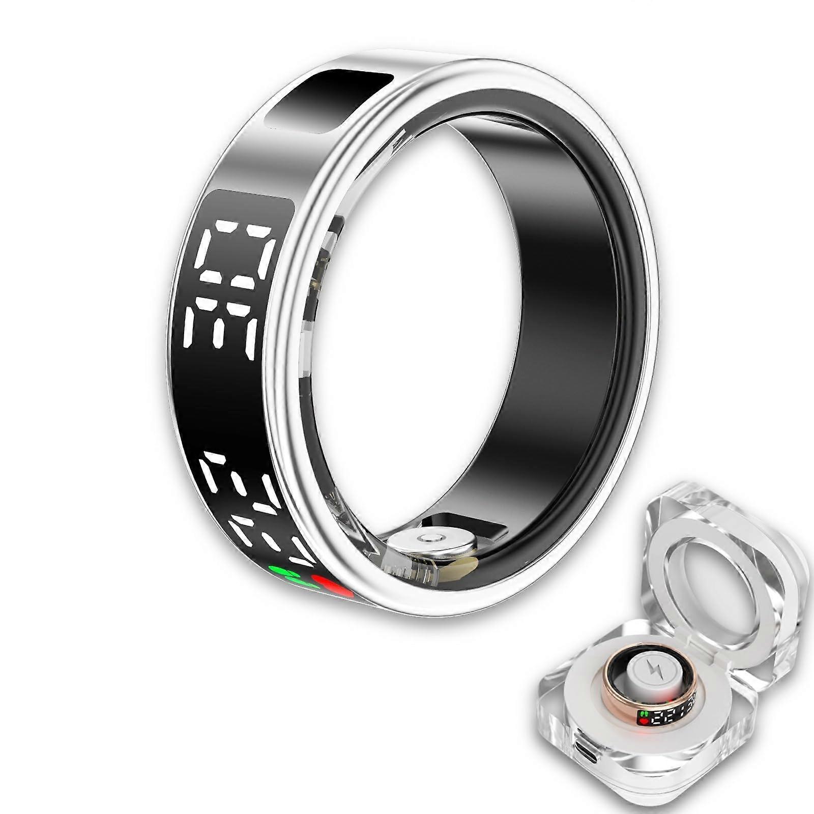 Smart Ring Health and Fitness Tracker with LED Screen, Heart Rate, Sleep, Blood Oxygen, IP68 Silver
