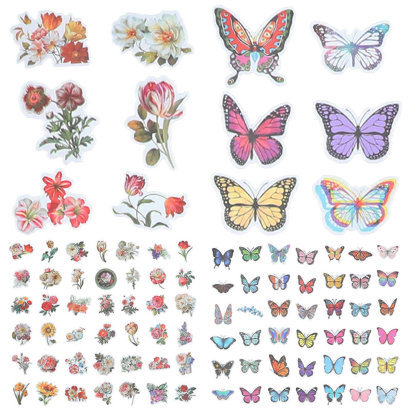 PVC Stickers Butterfly Flower Pattern Sticker for Decor 200 Sheets