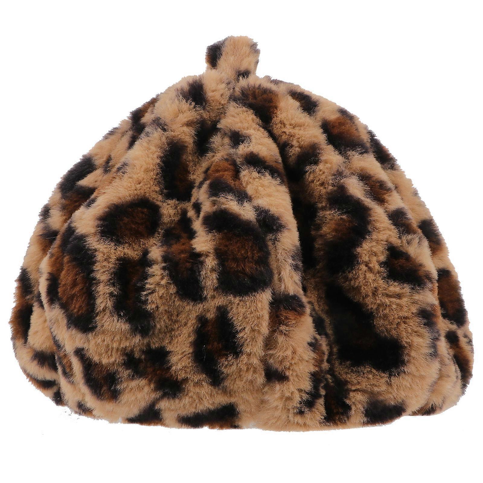 Plush Winter Beret Leopard Printing Pattern for Wearing 1Pcs Beret
