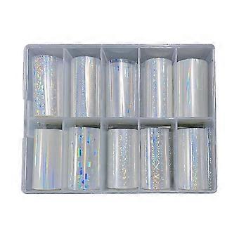 10 Rolls Aurora Nail Foil Transfer Sheets Clear Iridescent Nail Art Stickers for DIY Manicure
