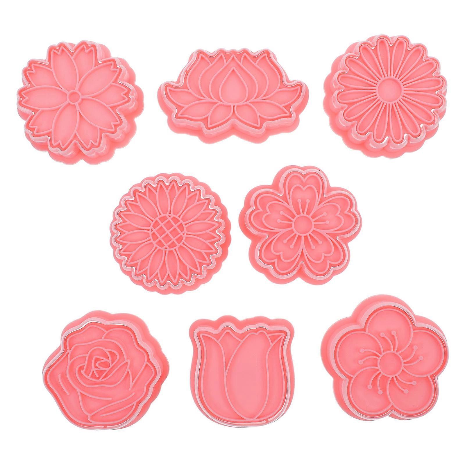 Cookie Mold for DIY Baking with 8Pcs Pink Floral Baking Molds Set