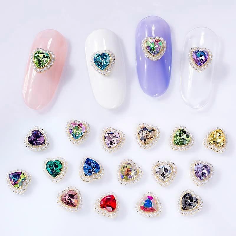 Reusable Press On Nails with Heart Pearl Charms, Full Coverage ABS Tips for Wedding Manicure