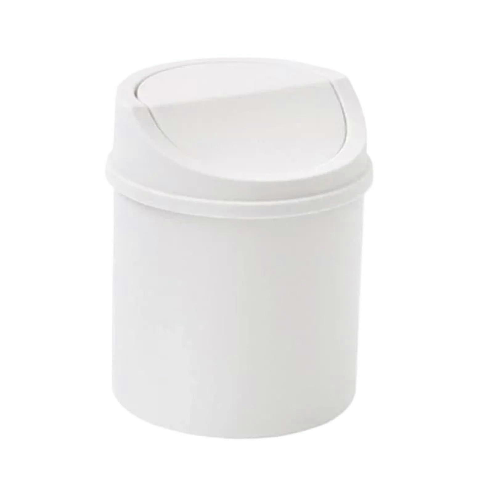 Mini Desktop Trash Can with Lid, Compact Plastic Tabletop Waste Bin for Home and Office, White