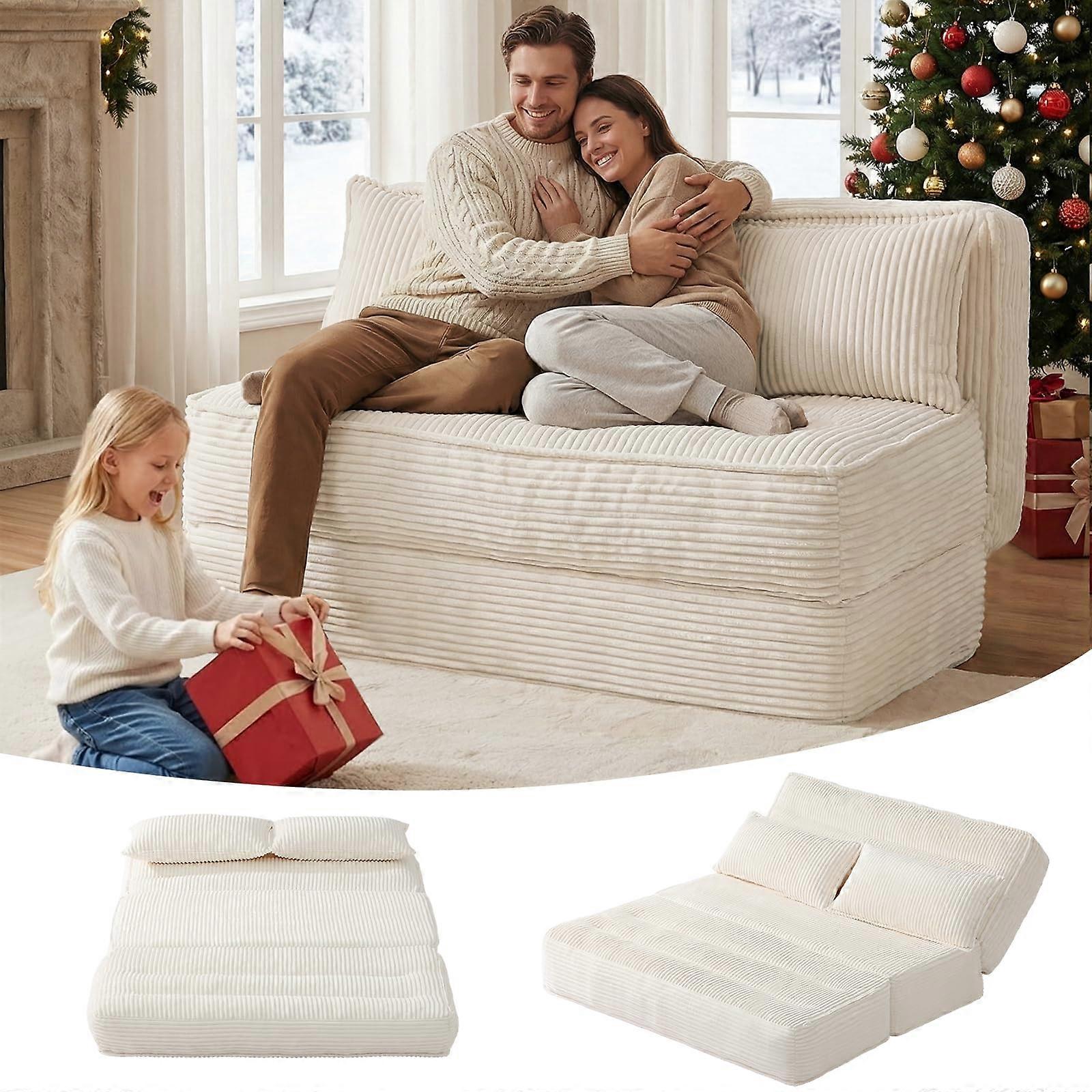 Futon Sofa Bed with 5Position Adjustable Backrest, Thick Cushion and 2 Pillows for Small Spaces