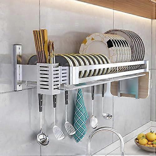 Wall Mounted Dish Drying Rack with Drip Tray, 304 Stainless Steel Kitchen Storage Shelf