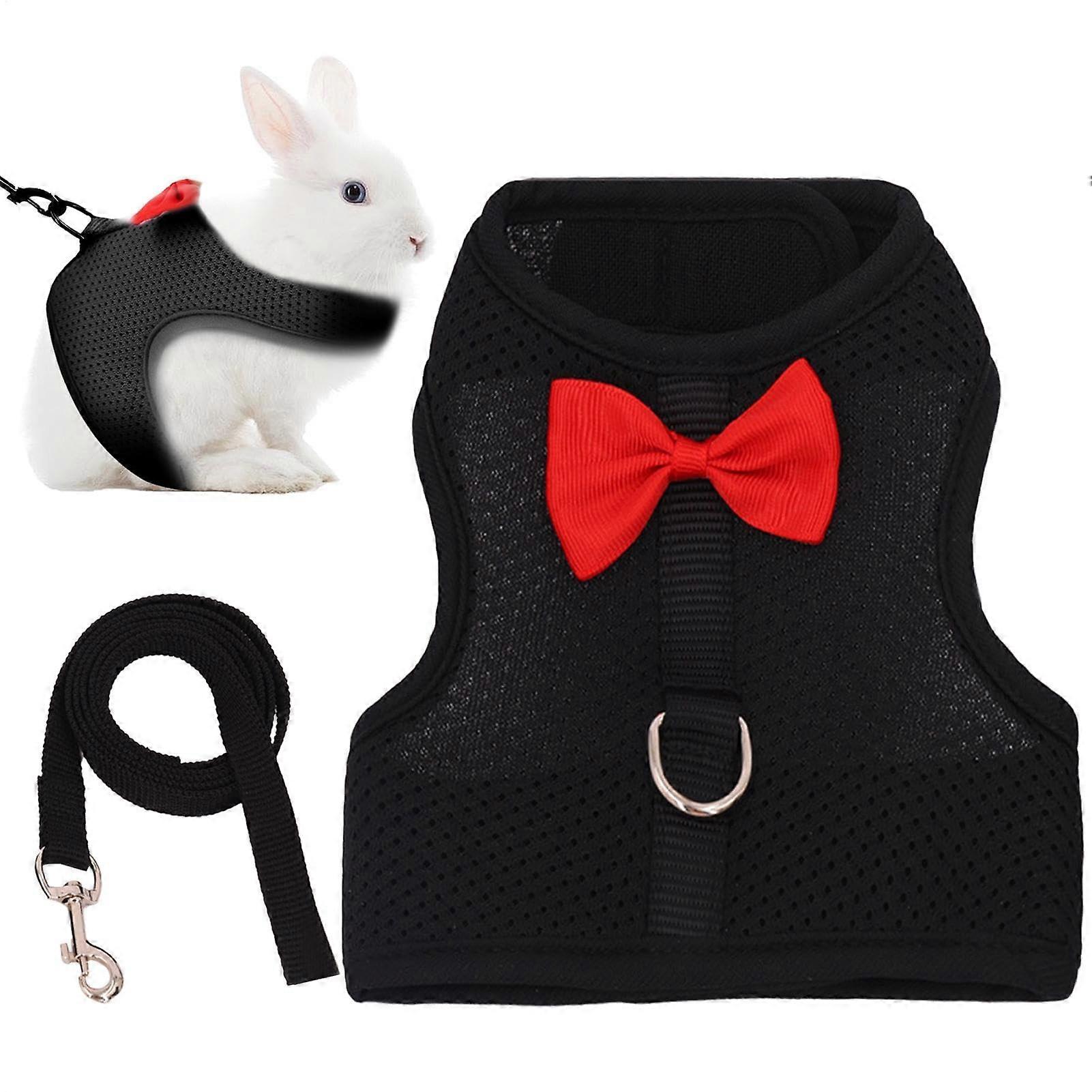 Rabbit Harness with Leash, Breathable Mesh Bunny Harness for Small Pets, Adjustable Secure Fit Black S