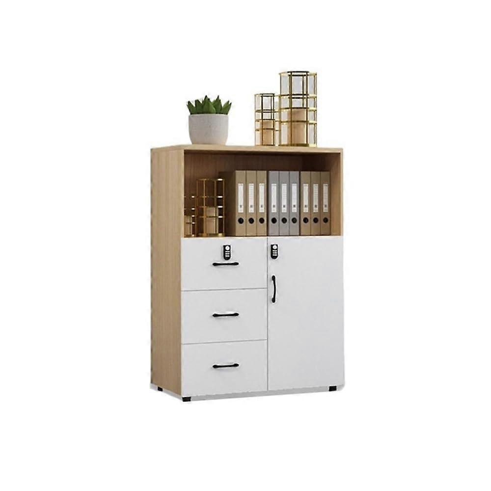 Brown Locking File Cabinet with Printer Shelf, Compact Office Storage Organizer