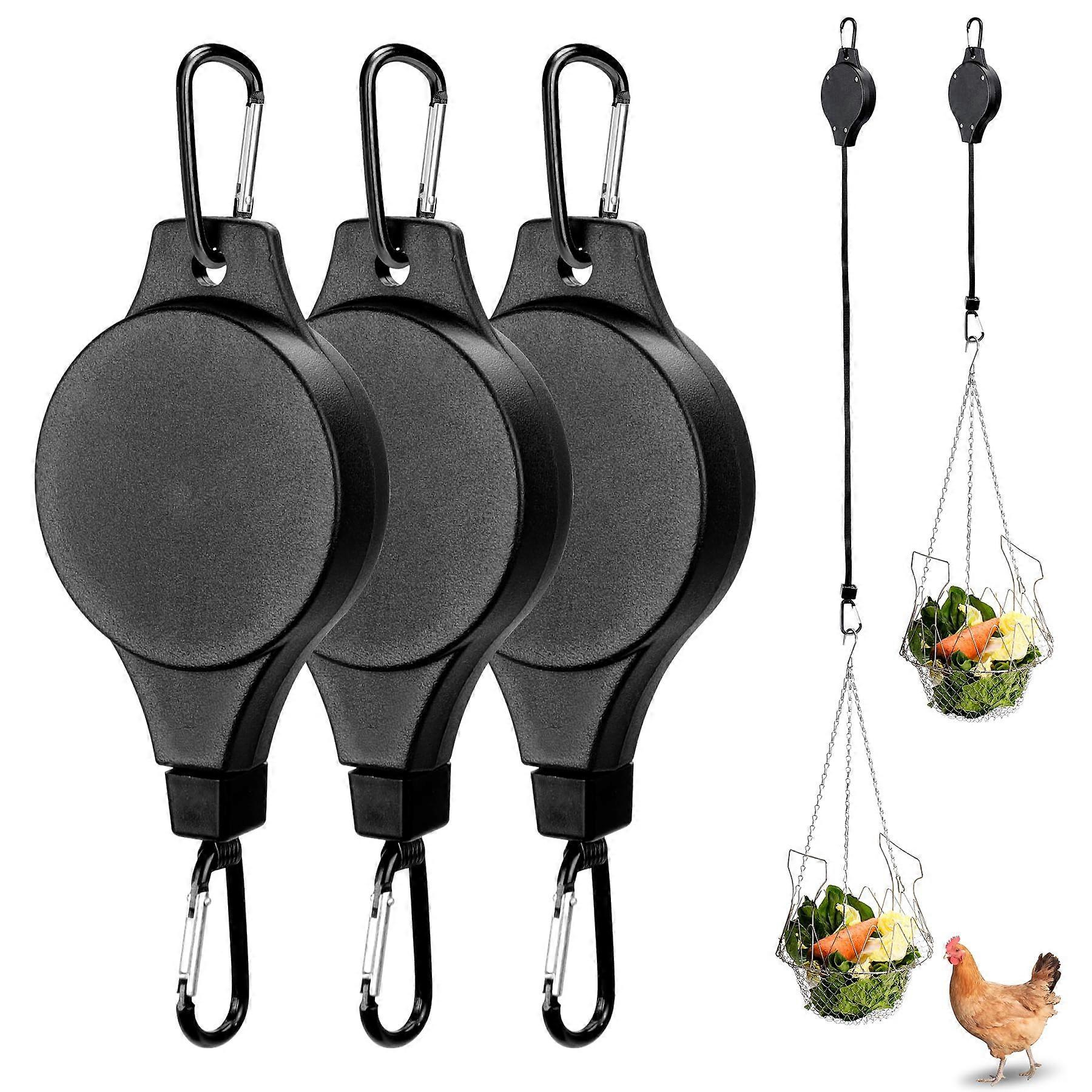 Chicken Feeder Hanger with Adjustable Retractable Length, SelfLocking Double Hooks, 3PCS