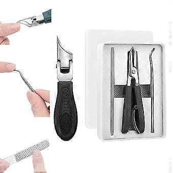 Professional Nail Clipper Set for Thick Nails, Wide Jaw Slant Edge with Long Handle and Nail File (Black)