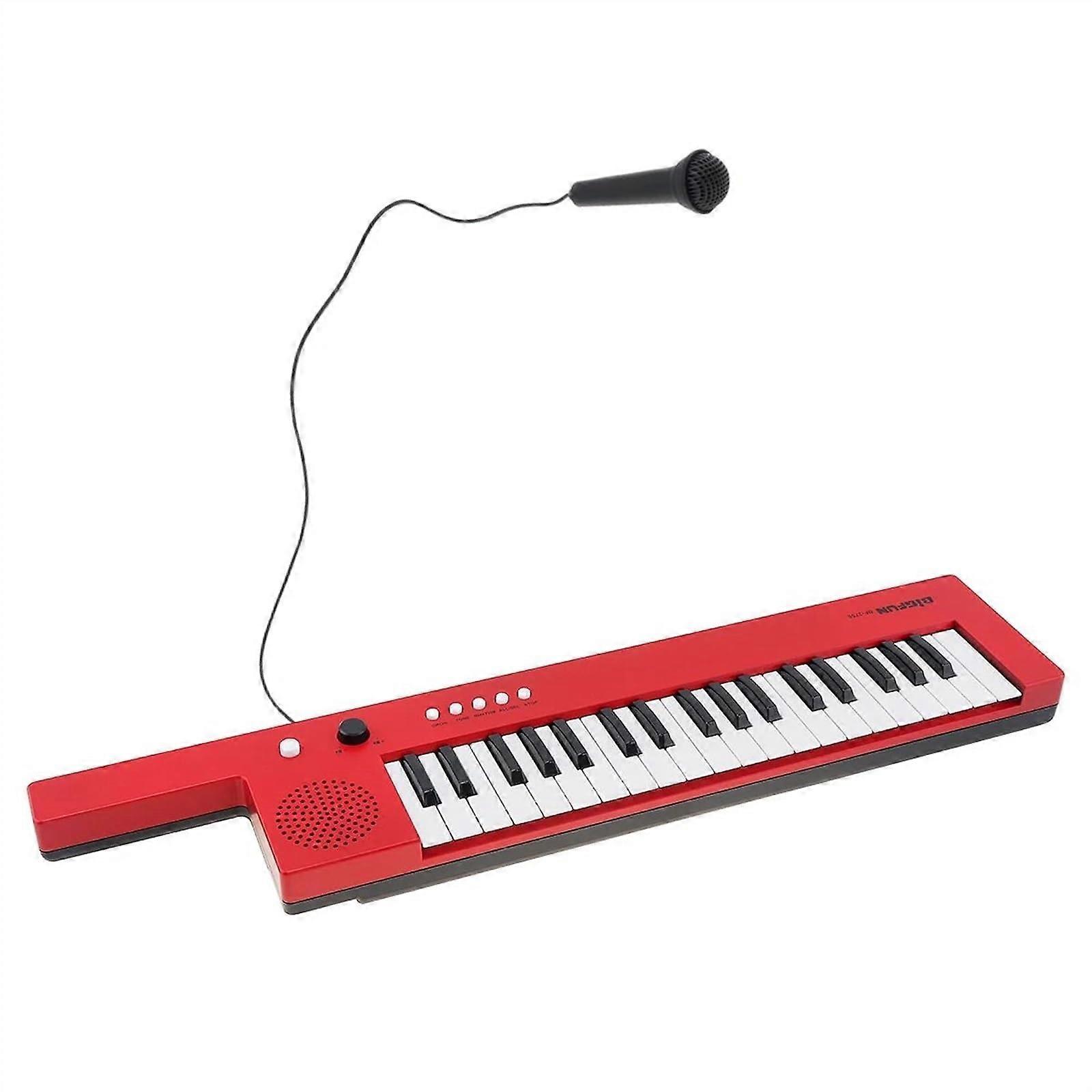 Electronic Keyboard Piano 37 Key Rechargeable with Microphone, Shoulder Strap, Gift for Beginners (Red)