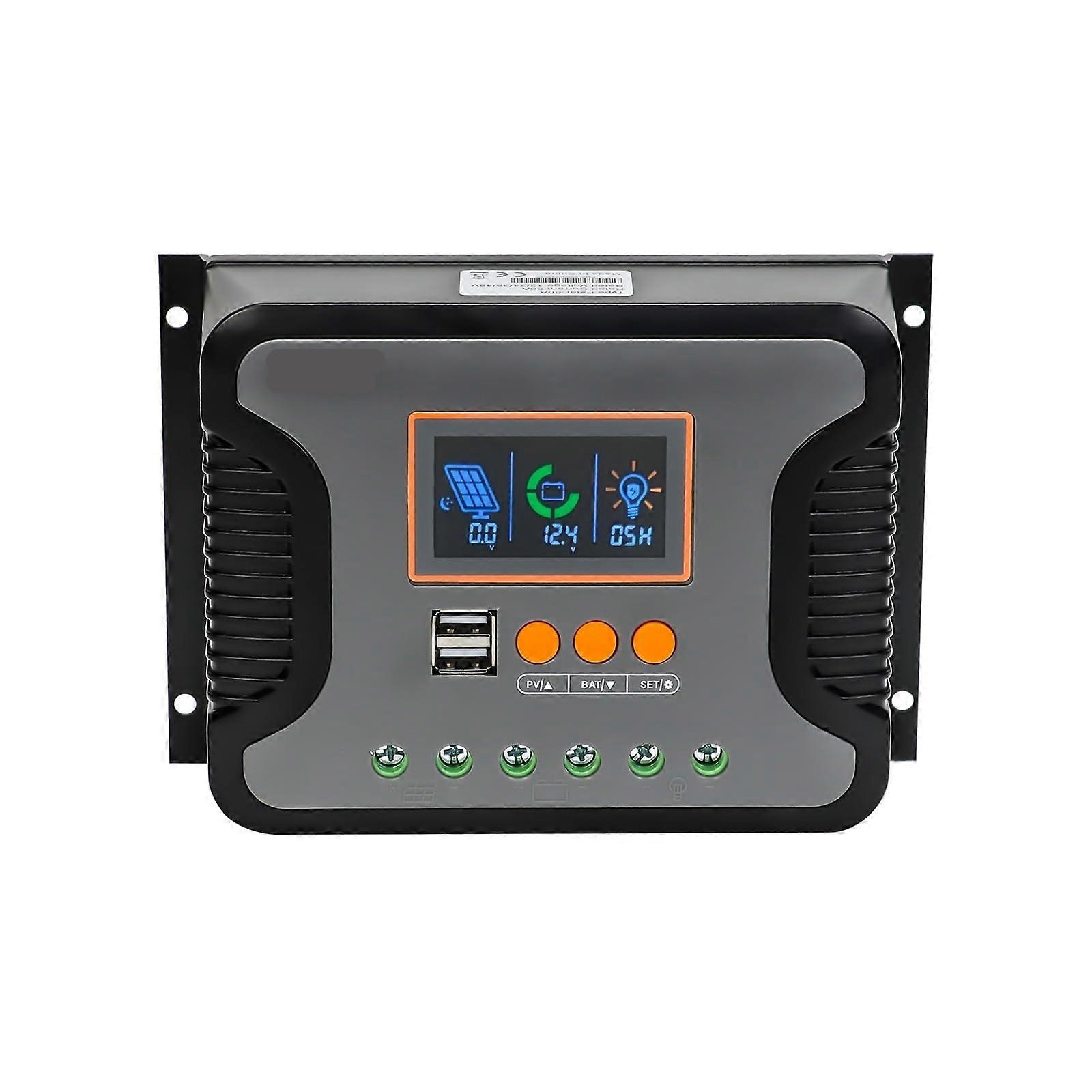 60A PWM Solar Charge Controller with LCD Display Auto Voltage Detection for 12V48V Battery Systems