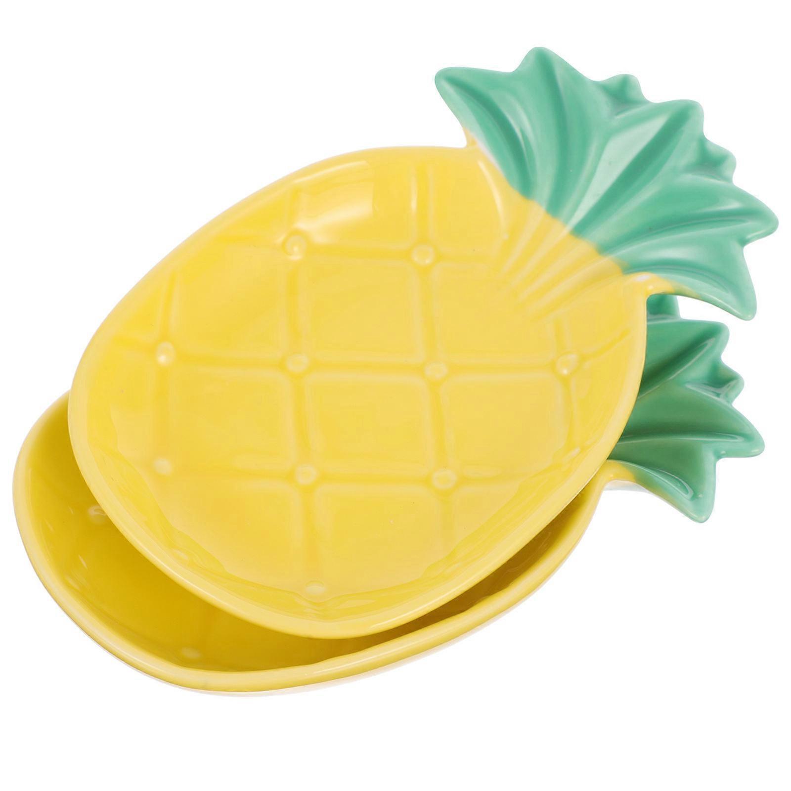 Ceramic Small Pineapple Shape Sauce Plate for Food 2Pcs Yellow