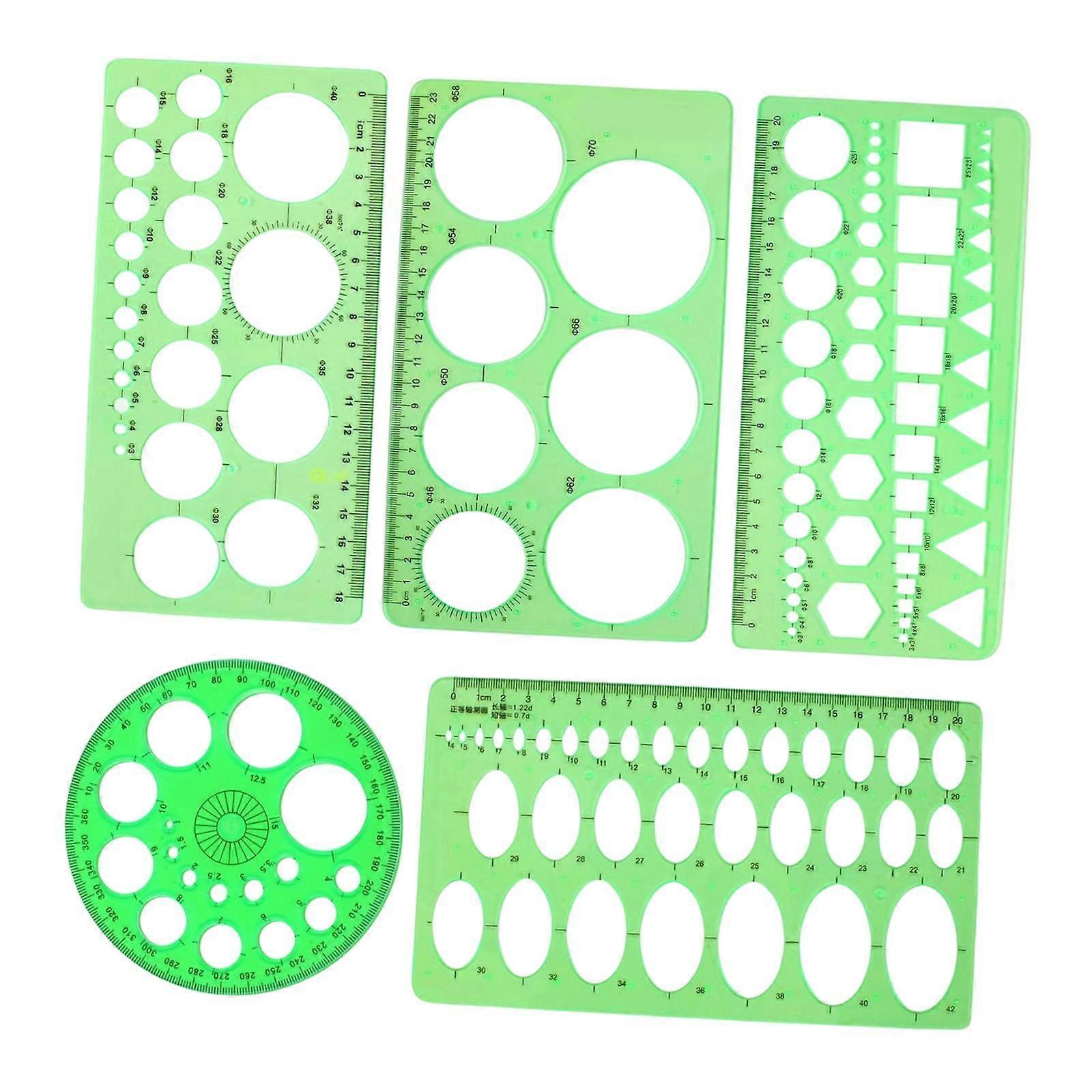 5Pcs Geometric Drawings Templates Supplies for Drafting Engineering Office