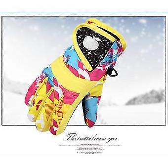 Luvas de esqui infantis, luvas de inverno à prova de vento e quentes para esportes de snowboard, para meninos e meninas, multicoloridas.