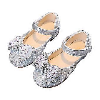 Meisjes ballerina's met glitter, prinsessenjurkjes, strikjes, geschikt voor bruiloften, feestjes en bruidsmeisjes, Mary Jane ballerina's in zilverkleur voor kinderen van 12-13 jaar.