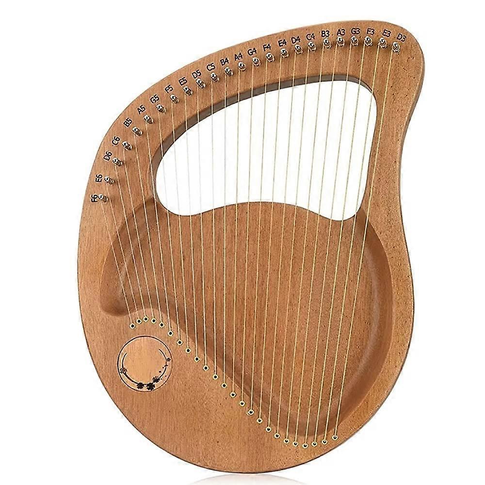 24 String Lyre Harp Solid Mahogany with Tuning Wrench Spare String Beginner Gift Natural Color