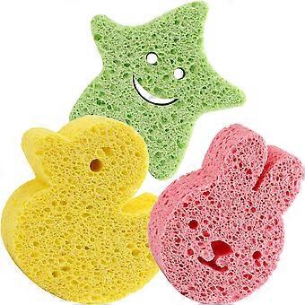 3pcs Wood Pulp Baby Shower Sponges Cartoon Kids Bath Sponges Small Toddler Shower Toys
