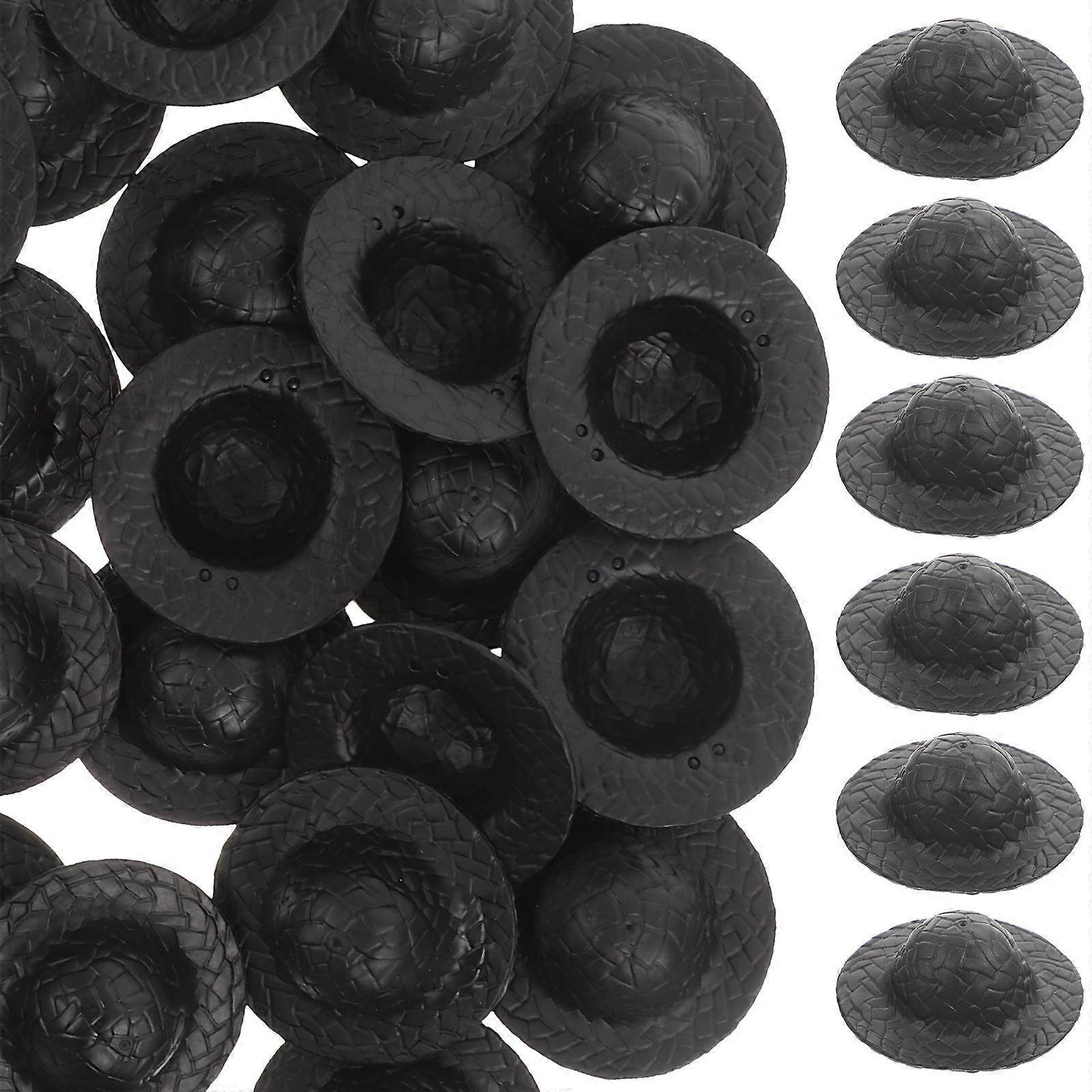 Mini Jazz Hat Tiny Doll Hat for Playing 30Pcs Black Plastic Miniature Hats