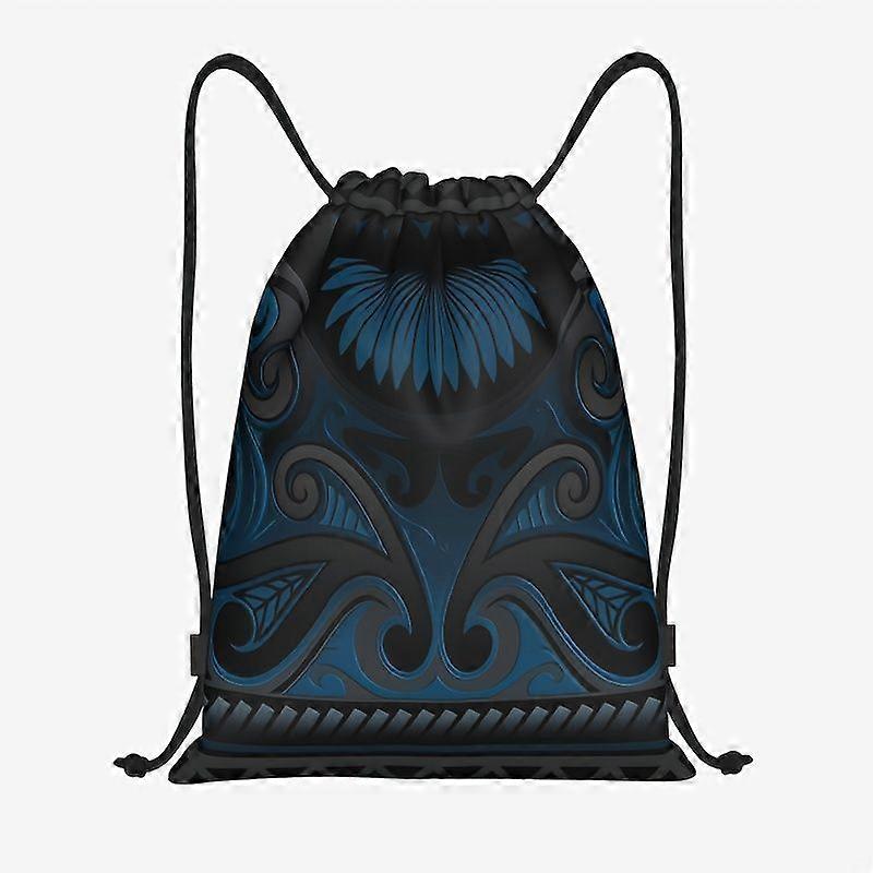 2D Flat Drawstring Bag, Classic Maori Pattern Drawstring Backpack with Practical Pockets - Durable Polyester Material, M-Cqazw
