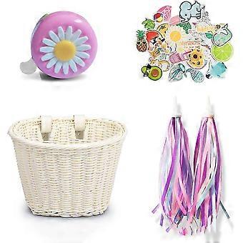 Child Kids Bike Tassel Tape Bike Basket,Girls Boys Bicycle Basket Front Deco Qhzl A-G