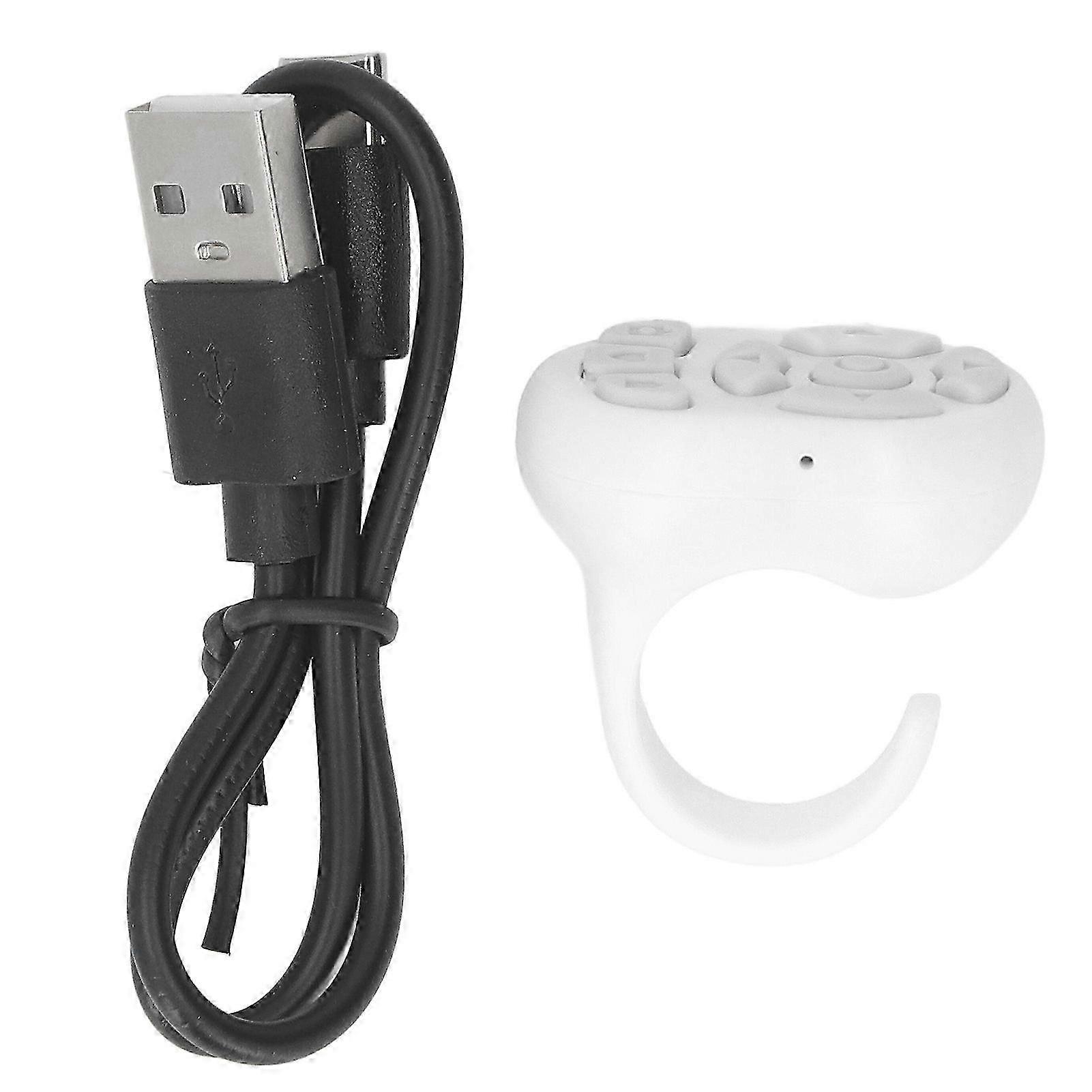 White Bluetooth Scrolling Ring: Wireless Remote Shutter & Page Turner for iOS 15 Devices