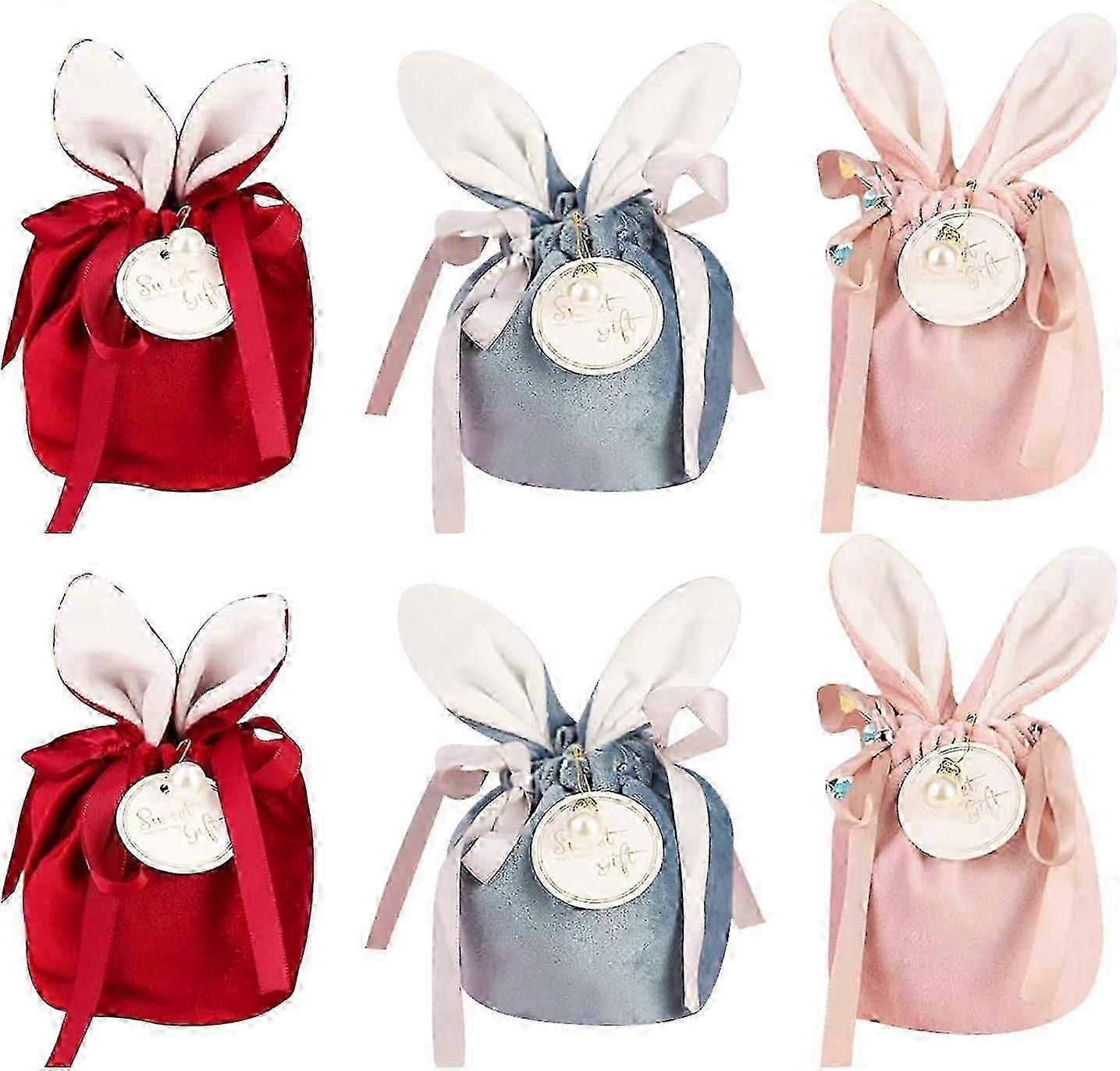6 Pieces Easter Candy Bag, Bunny Ears Drawstring Gift Bag for Party Snacks