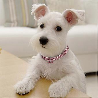 Coleira para cachorro com pingente de strass, conjunto de 3 peças, rosa, com design elástico.