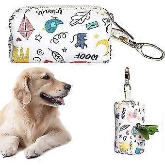Dog Poop Bag Dispenser,pet Poop Bag Holder, Portable Pu Leather Dog Poop Bag Holder(white)