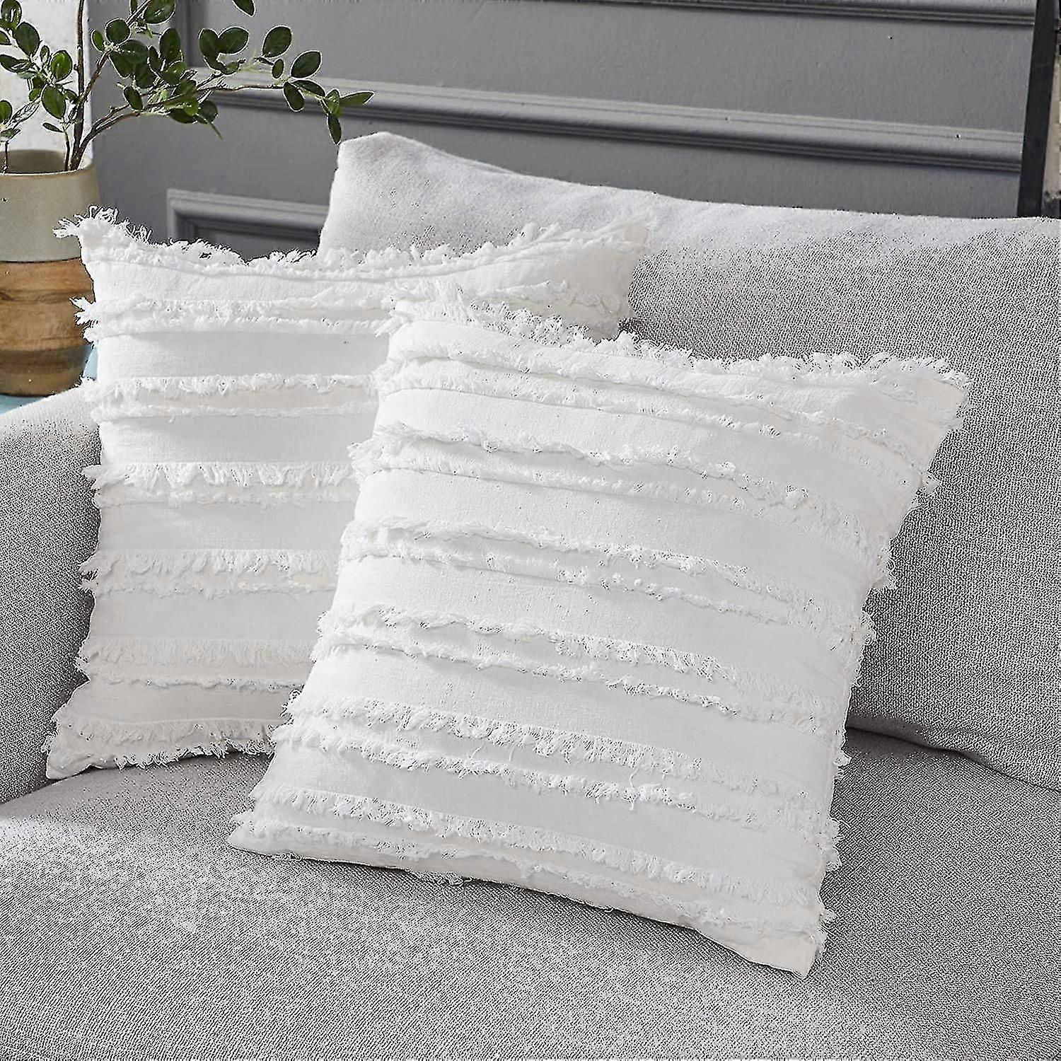 Witte kussensloop, set van 2, wit 24 x 24 rooster kussensloop