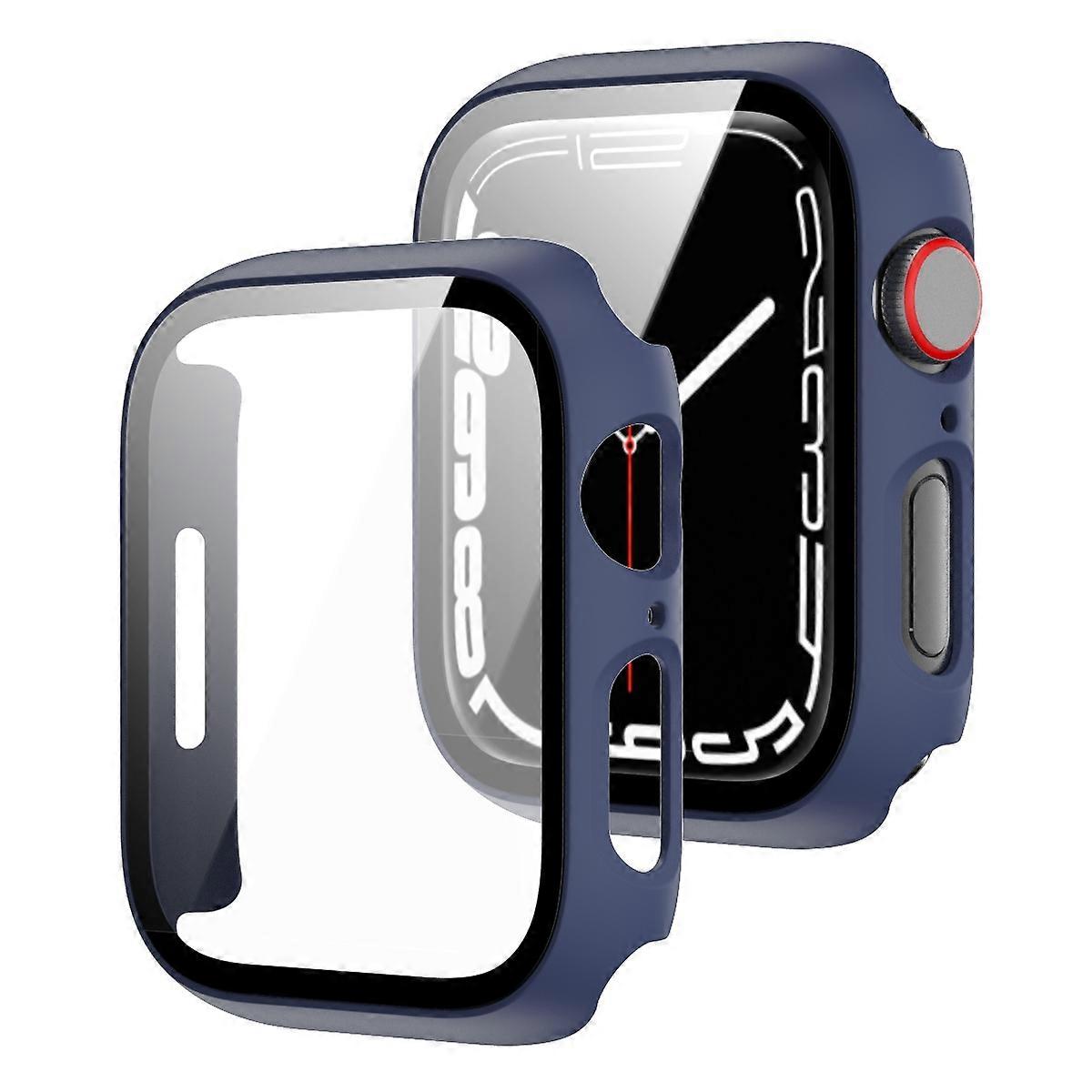 For Apple Watch Series 9 8 7 41mm 2 in 1 TPU Silicone Case Cover + Tempered Glass Blue