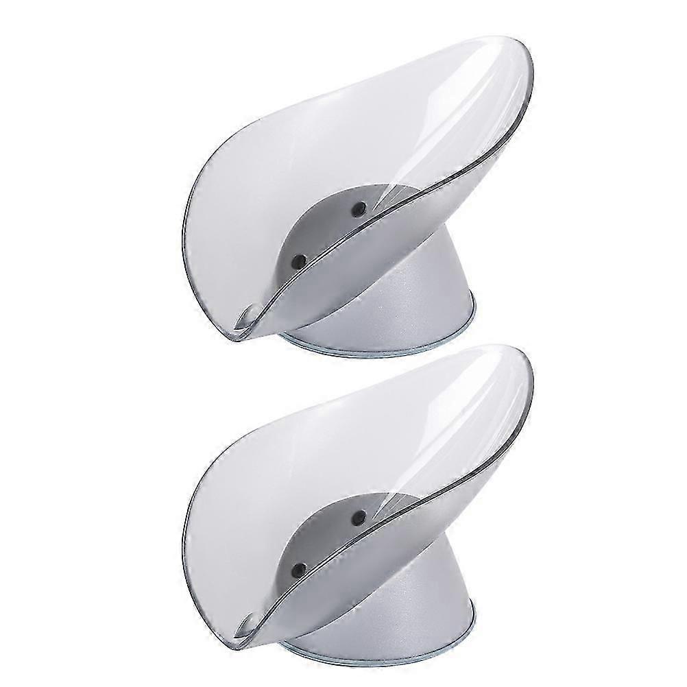 Leaf Shape Punch-Free Soap Box, 2Pcs Grey Plastic Storage Holder for Bathroom