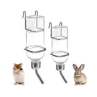 Small Animal Water Bottle, 2 Pack, 350ml & 180ml, Plastic & Stainless Steel, Hanging Design, Leak-Proof, Transparent for Liquid Monitoring, Easy to In