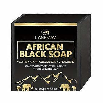 Afrikansk svart tvål med aloe vera, arganolja, vitamin E och havre, oparfymerad rengöring för mörka fläckar och torr hud, för ansiktet och kroppen, 100 g (3,5 oz)