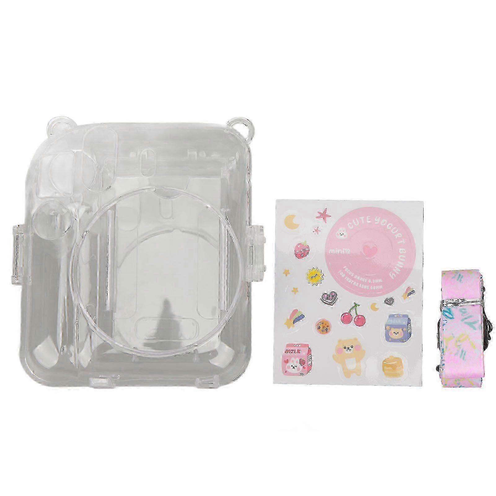Instant Camera Case Kit Shoulder Strap Sticker Camera Case Durable Camera Protective Clear Case for Instax Mini 12 Pink intelligence