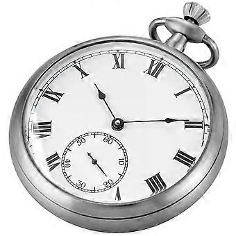 Luxuriöse, glatte, mechanische Taschenuhr aus Edelstahl, komplett aus Stahl, mit Handaufzug, Hilfszifferblatt, Skelett-Uhrwerk im Vintage-Stil, antike Uhr