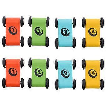 Set di 8 macchinine da corsa in legno resistenti per bambini.