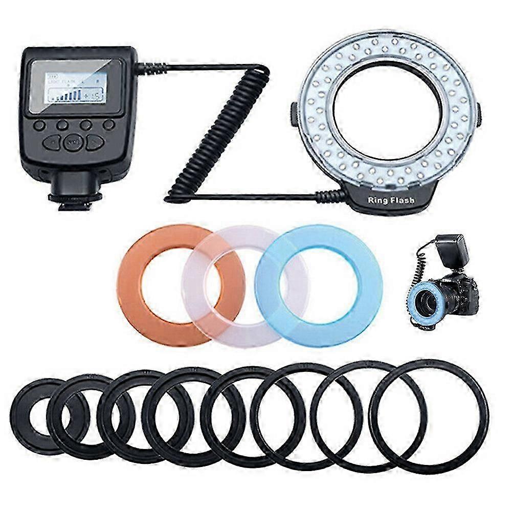 Macro LED Ring Flash Light Kit with 8 Adapter Ring compatible with DSLR Camera Flash