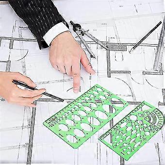 11 Pcs Geometric Drawing Templates, Drafting Stencils, Clear Green Plastic Measuring Tools for Architecture, Math, Art Design, School Learning