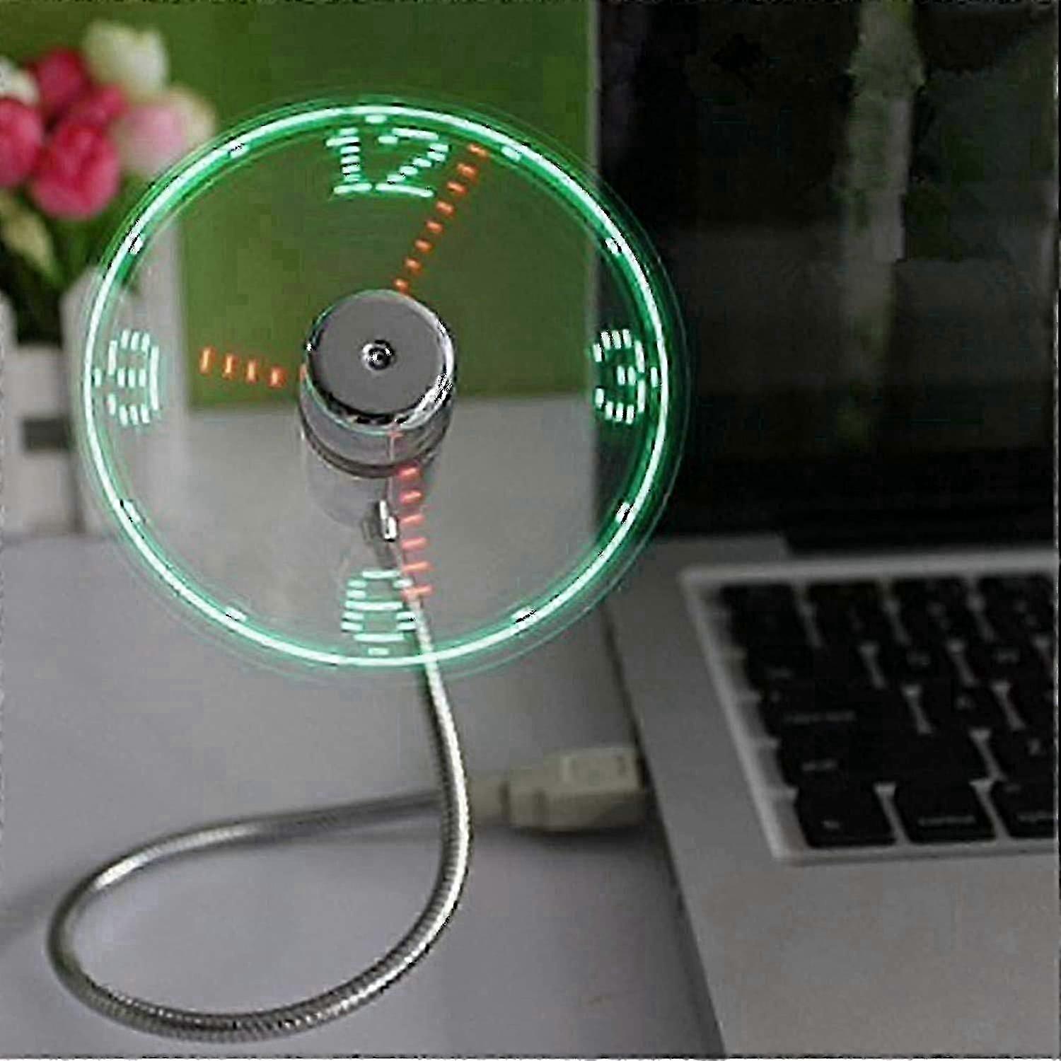 LED USB Clock Fan With Real Time Display, Silver-JJ