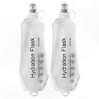 Leak-Proof Shrink-As-You-Drink Soft Flask Water Bottles, 500ml TPU Folding Hydration Pack for Running Vest - 2 Pack