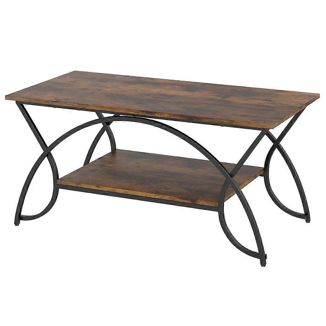Contemporary Center Table 2-Tier Rectangular Accent Table-Brown