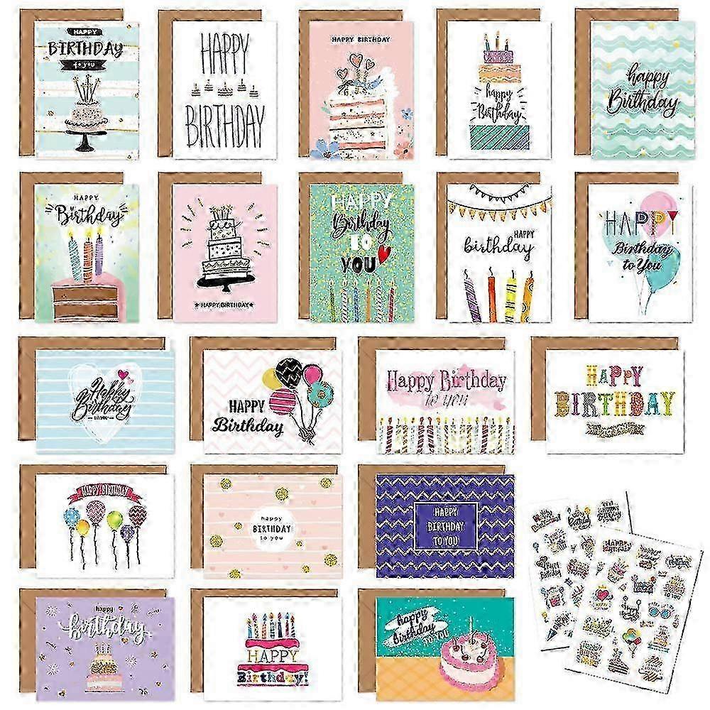 20 Folded Birthday Cards + Envelopes Kit