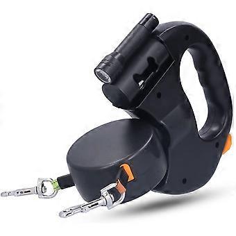 Double Leash for 2 Dogs, Retractable Dog Leash, Strong Stretchy Nylon Tape, with Bright Reflective Stitching