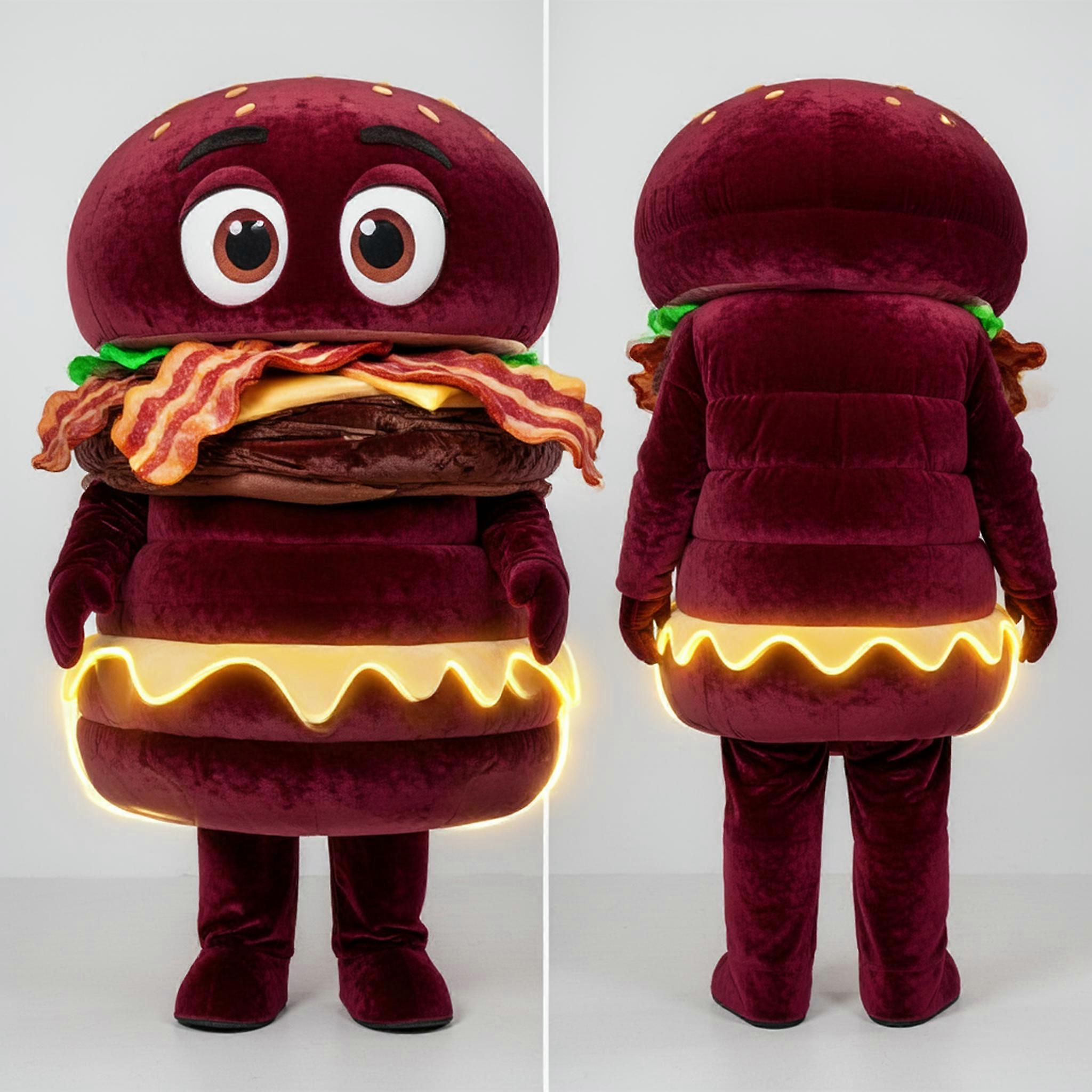 MASTICOT Maroon Scalloped Pulled Pork Sandwich Mascot