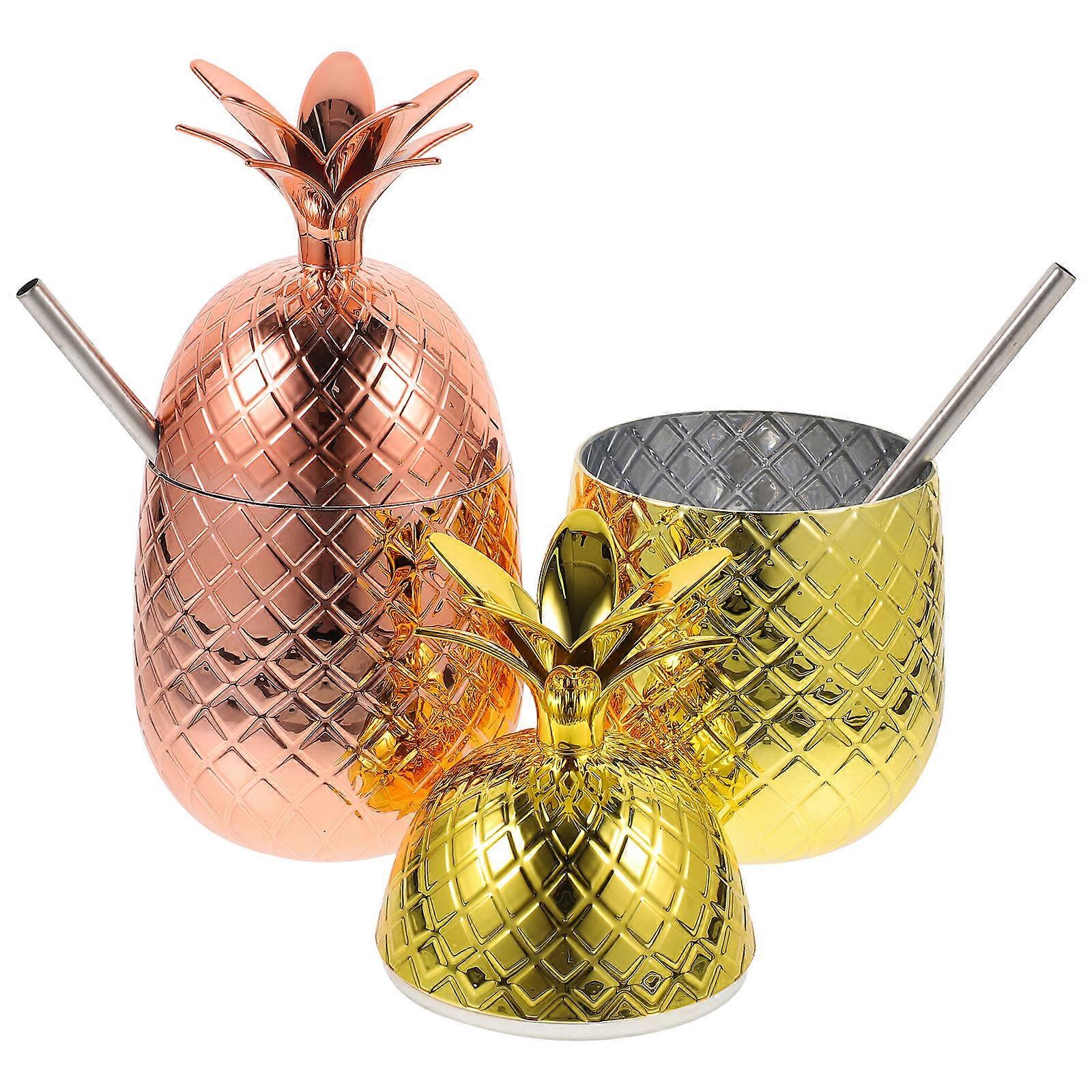 Pineapple Cup Cocktail Cup with Straw 2Sets for Beverage Use