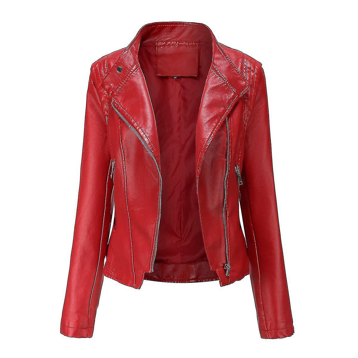 Γυναικείο All-match Biker Φερμουάρ Λεπτό Fit Κοντό Δερμάτινο Μπουφάν