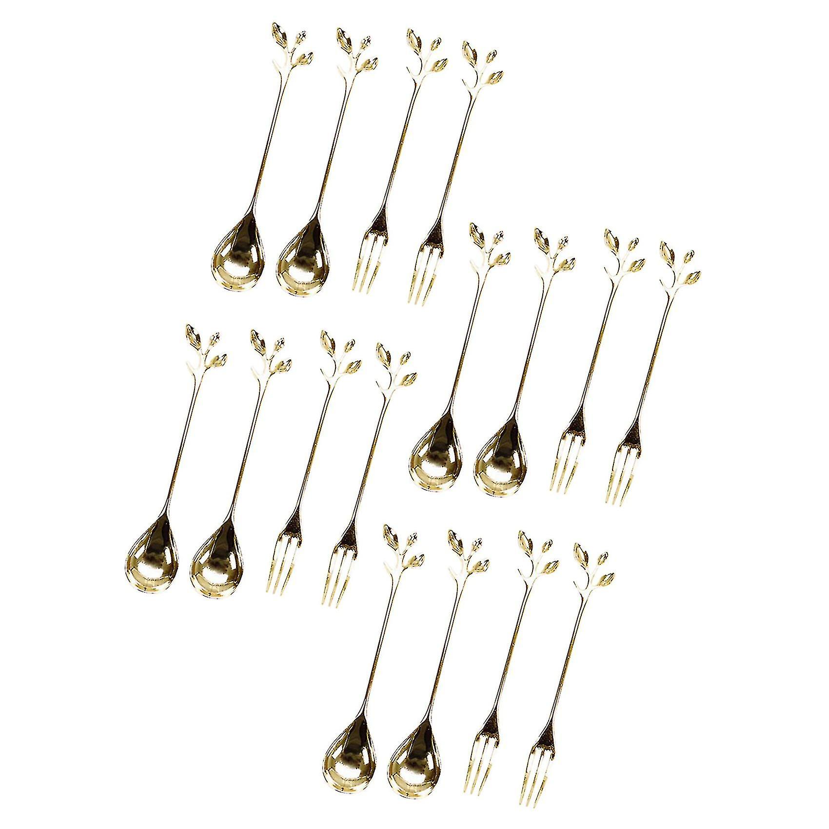 Tableware Gold Leaf Coffee Spoon Compatible Withk,(4 Spoons 4 Compatible Withks),4.7 In